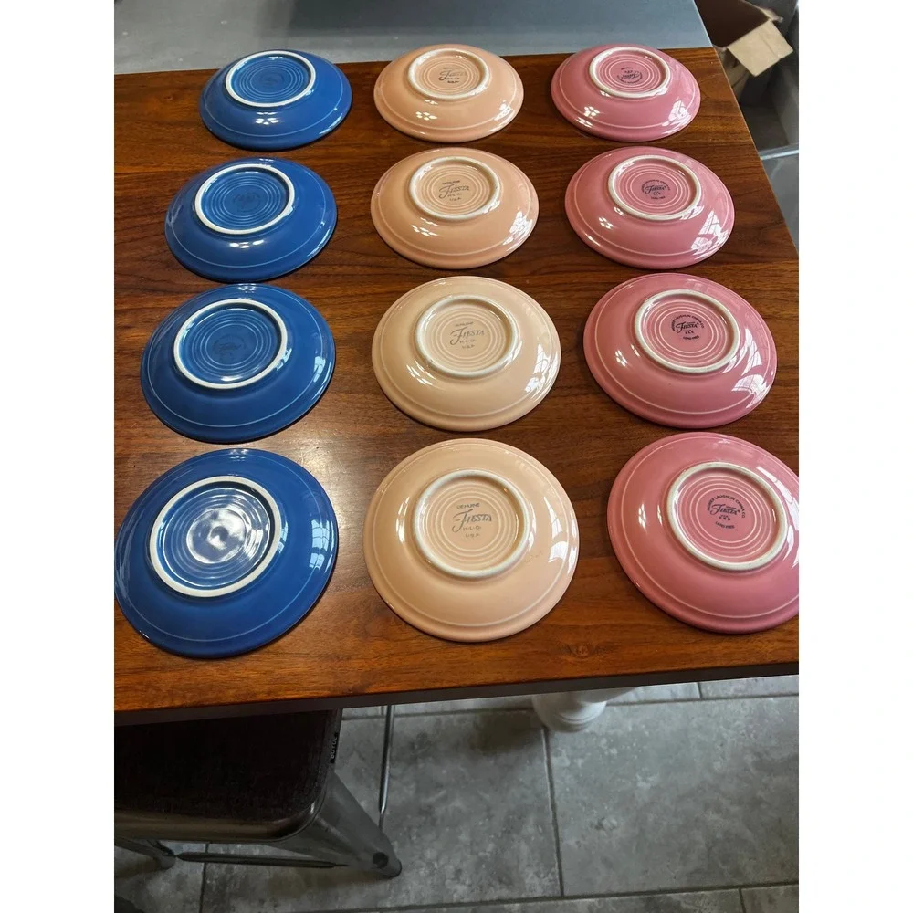 Fiesta Homer Laughlin China Co Saucers Lot‎ 12 Blue Pink Peach Lead Free vintage